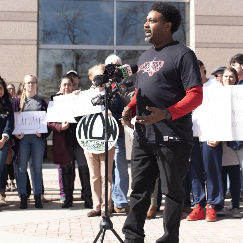 Action NC's Robert Dawkins speaks at a press event